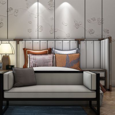 新中式床梅花背景软包