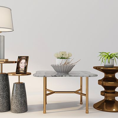 现代金属大理石圆几边几