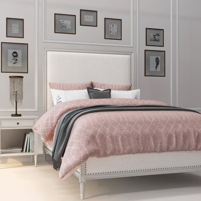 简欧布艺女孩房儿童房双人床床头柜台灯装饰画组合