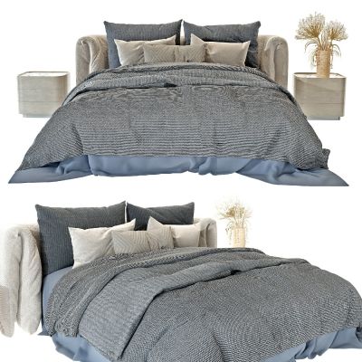 现代布艺双人床床具床头柜组合