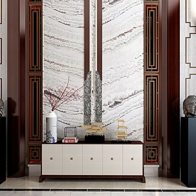 新中式电视柜门佛头摆件