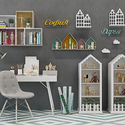 北欧儿童书桌写字台椅玩具组合