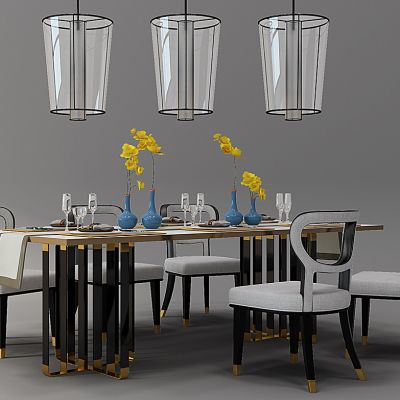 新中式餐桌椅组合花瓶