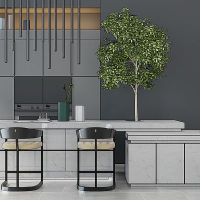 现代吧台吧椅橱柜组合