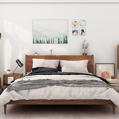 现代双人床梳妆台仙人掌盆栽