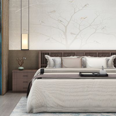 中式床床头柜落地灯