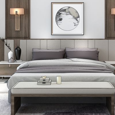 新中式床床头柜组合