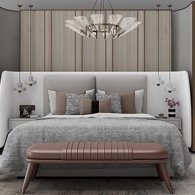 现代轻奢床床头柜吊灯组合