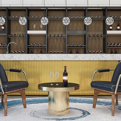 现代吧台酒柜休闲椅