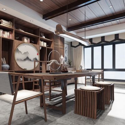 新中式茶室书房书柜