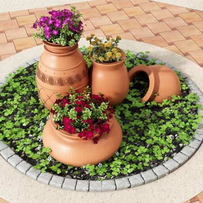 户外花坛景观小景花池陶罐