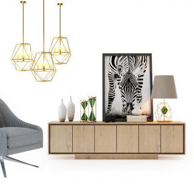 现代电视柜装饰柜单椅组合吊灯