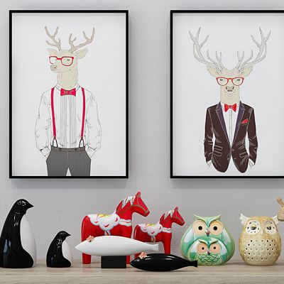 企鹅马动物玩具饰品摆件组合