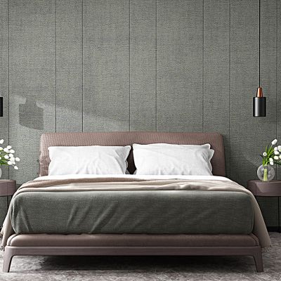 现代双人床圆几边几摆件组合