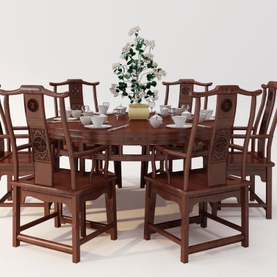 古典圆形餐桌椅官帽椅