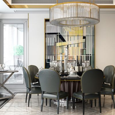 现代轻奢餐桌椅水晶吊顶