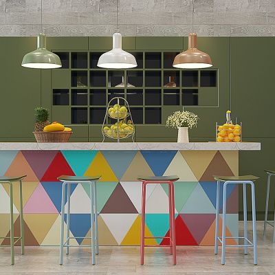 现代吧台吧椅果篮组合