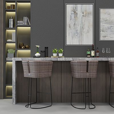 现代吧台吧椅酒瓶组合