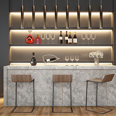 现代吧台吧椅酒柜