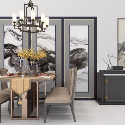 欧式餐桌椅餐边柜组合