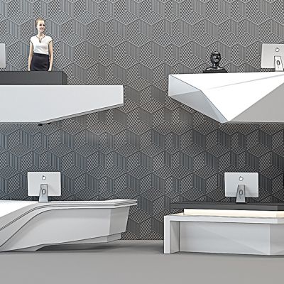 现代前台接待台服务台人组合