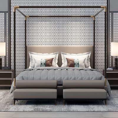 新中式架子床台灯床头柜组合