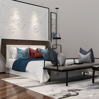 新中式床床头柜茶几蝴蝶兰