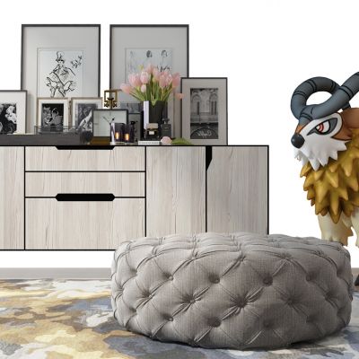 现代边柜电视柜饰品摆件羊形雕塑圆墩