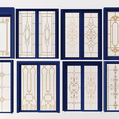 欧式铁艺实木玻璃推拉门组合