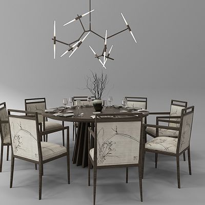 新中式圆形餐桌椅组合