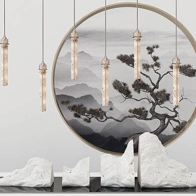 新中式石头松树景观造景吊灯