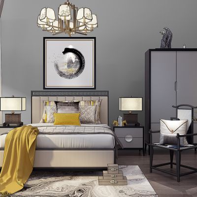 中式椅子边几毛毯落地灯