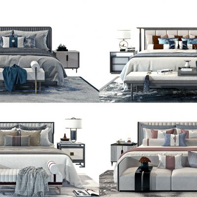 新中式欧式布艺双人床组合