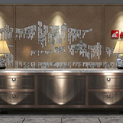 新中式接待台服务台青花瓷台灯