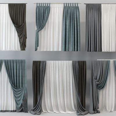 现代布艺灰窗帘组合