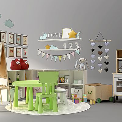 现代儿童柜桌椅画板组合