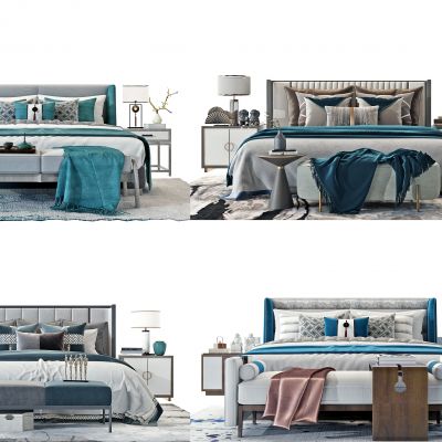 新中式简欧式布艺双人床组合