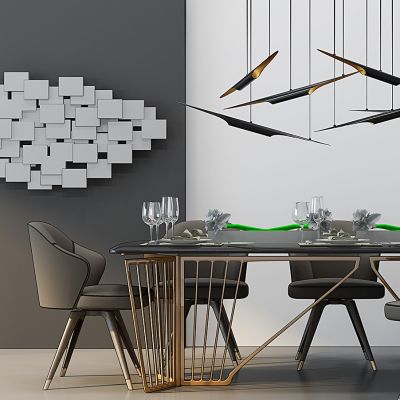 现代餐桌椅吊灯组合