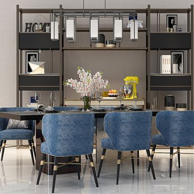 新中式简欧餐桌椅书柜组合