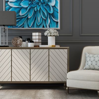 简欧边柜电视柜单椅子组合