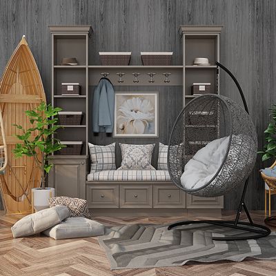 现代藤椅吊椅木船懒人椅组合