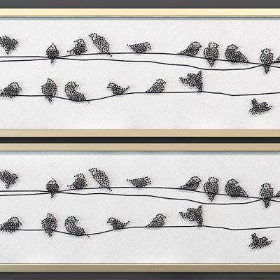 现代立体装饰钉子画鸟群图