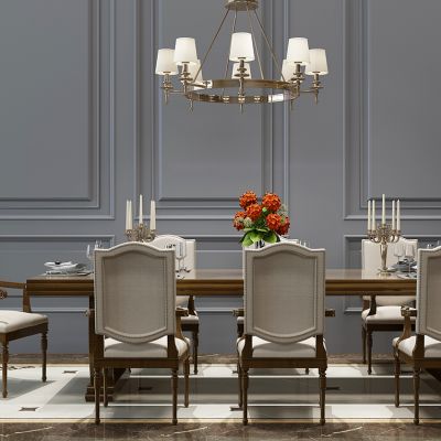 欧式餐桌椅组合铁艺吊顶