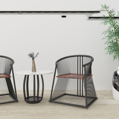 新中式椅子边几竹子盆栽