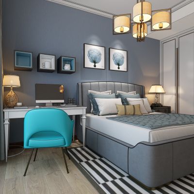 现代男孩房写字台床