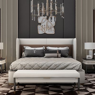 简欧轻奢床床头柜台灯吊灯组合