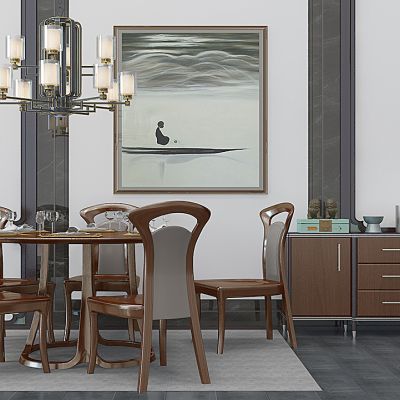 新中式餐桌椅餐边柜吊灯组合