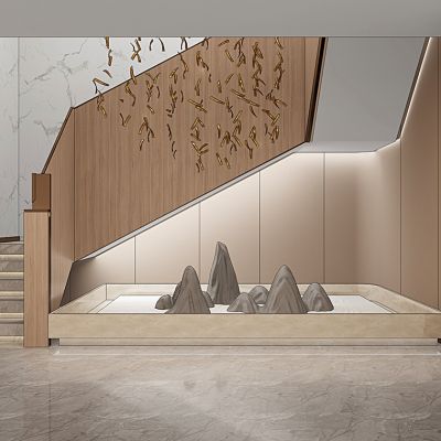 新中式禅意楼梯间石头摆件