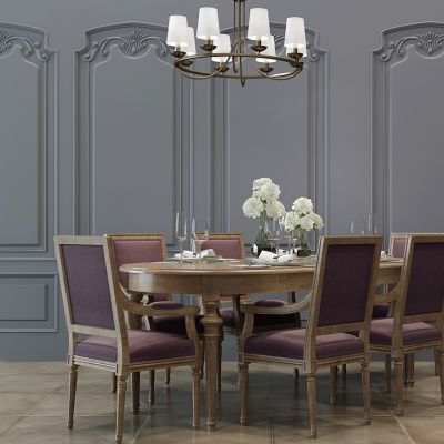 欧式餐桌椅吊顶组合