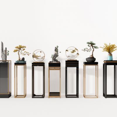 新中式花架装饰摆件盆景组合